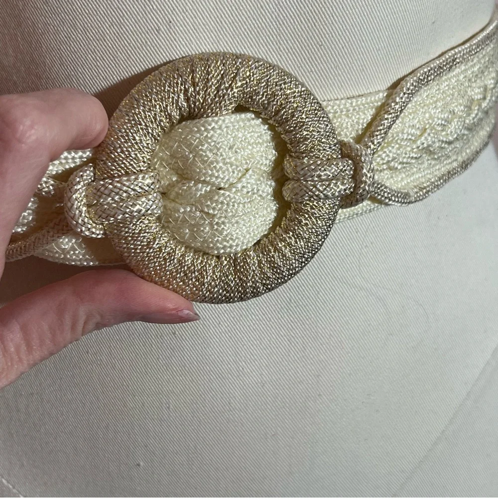 Vintage 1980's -90's Retro Boho Cream woven fabric southwestern wide belt